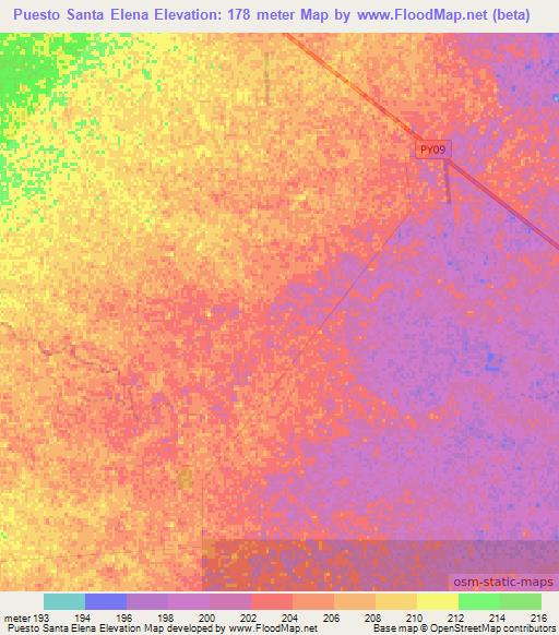 Puesto Santa Elena,Paraguay Elevation Map