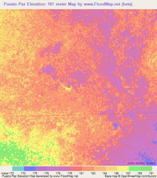 Puesto Paz,Paraguay Elevation Map