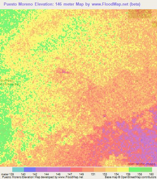 Puesto Moreno,Paraguay Elevation Map