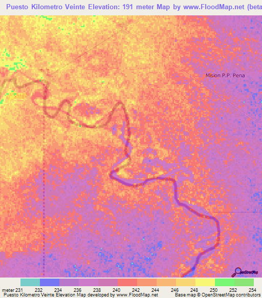 Puesto Kilometro Veinte,Paraguay Elevation Map