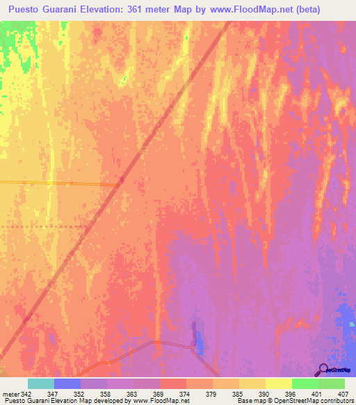 Puesto Guarani,Paraguay Elevation Map