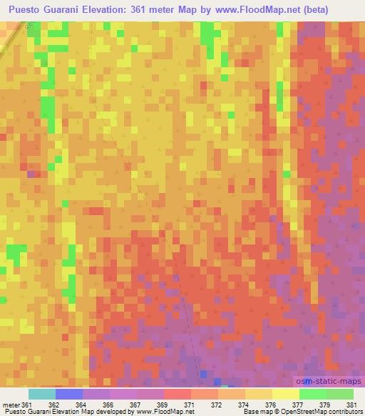 Puesto Guarani,Paraguay Elevation Map