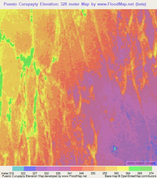 Puesto Curupayty,Paraguay Elevation Map