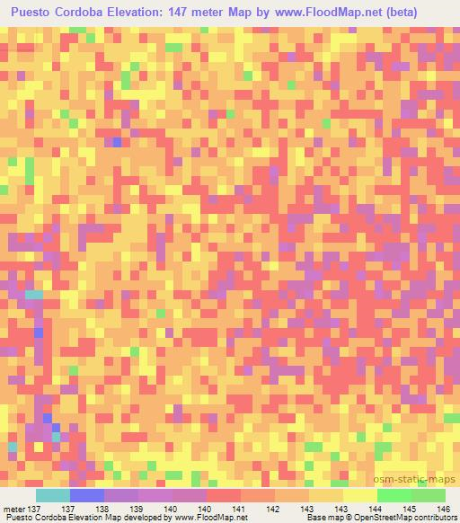 Puesto Cordoba,Paraguay Elevation Map