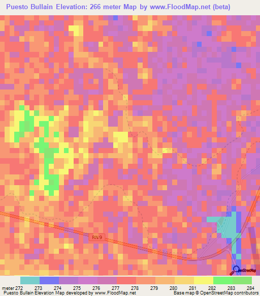 Puesto Bullain,Paraguay Elevation Map