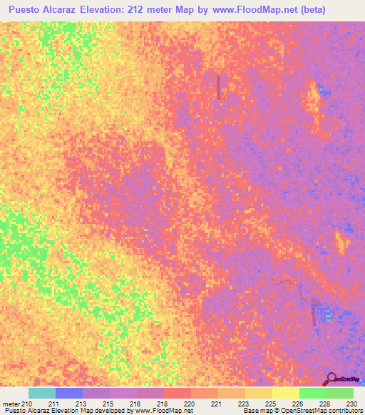 Puesto Alcaraz,Paraguay Elevation Map