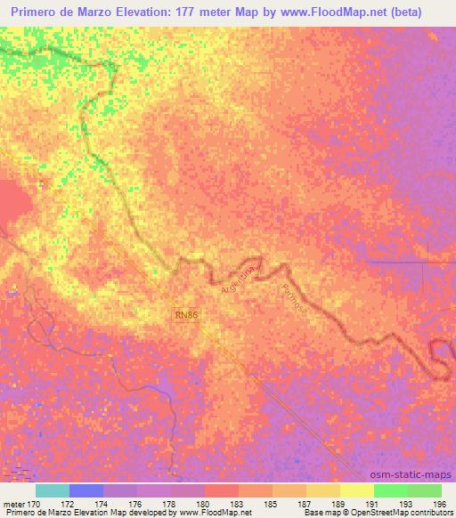 Primero de Marzo,Paraguay Elevation Map