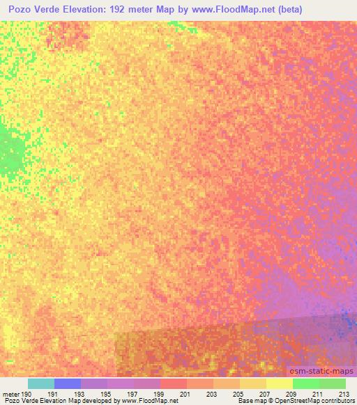 Pozo Verde,Paraguay Elevation Map