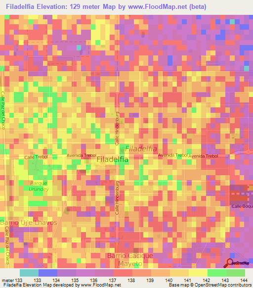 Filadelfia,Paraguay Elevation Map