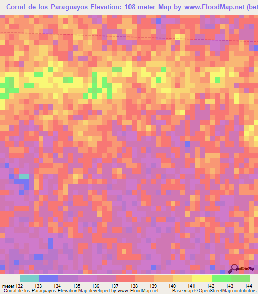 Corral de los Paraguayos,Paraguay Elevation Map