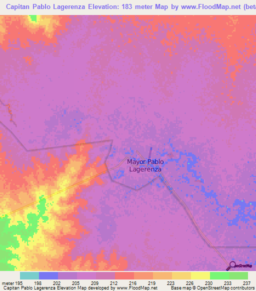 Capitan Pablo Lagerenza,Paraguay Elevation Map