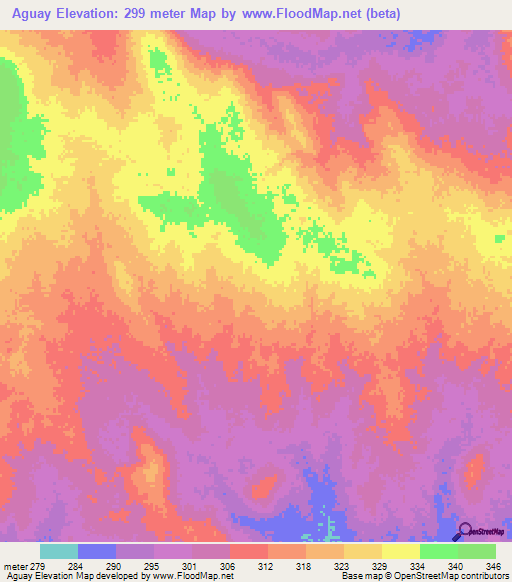 Aguay,Paraguay Elevation Map