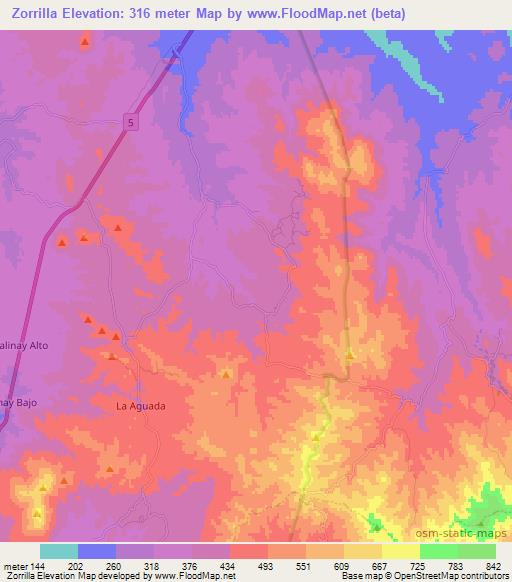 Zorrilla,Chile Elevation Map