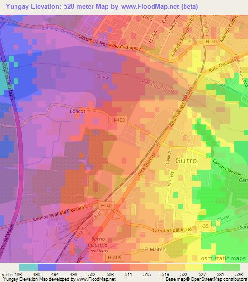 Yungay,Chile Elevation Map