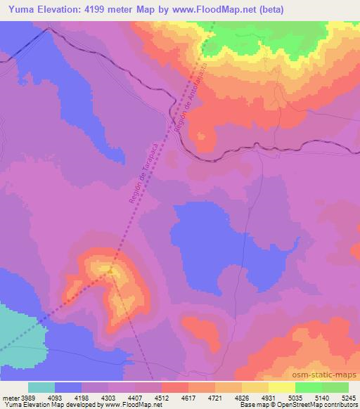 Yuma,Chile Elevation Map