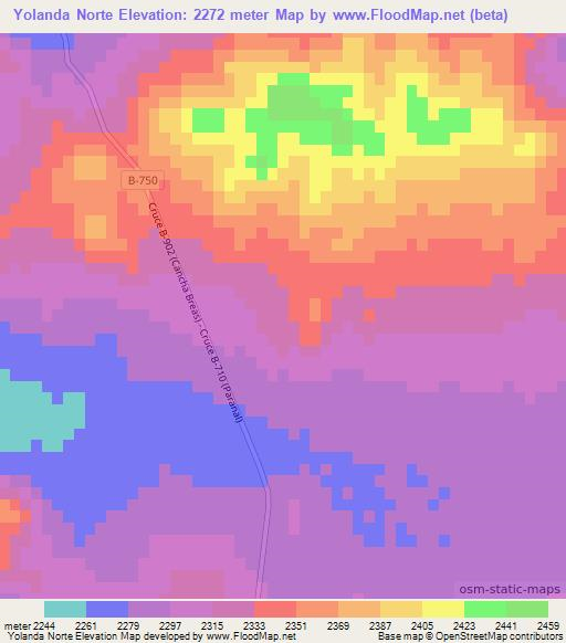 Yolanda Norte,Chile Elevation Map