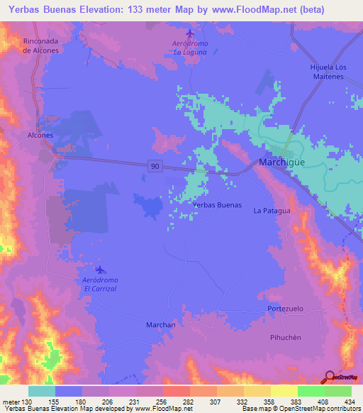 Yerbas Buenas,Chile Elevation Map