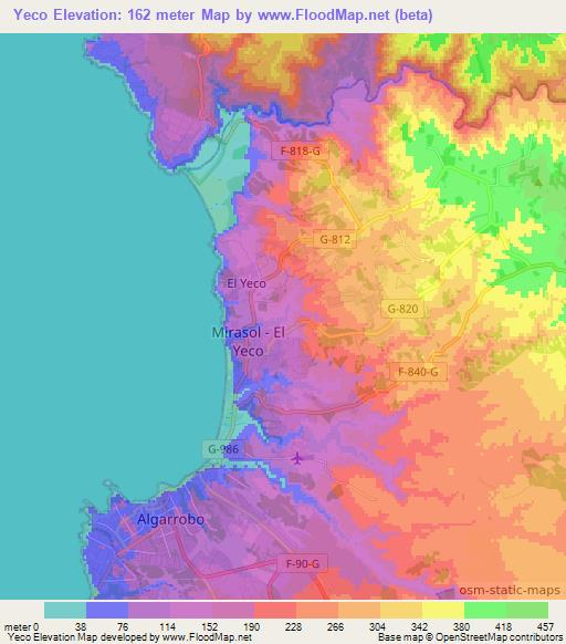 Yeco,Chile Elevation Map