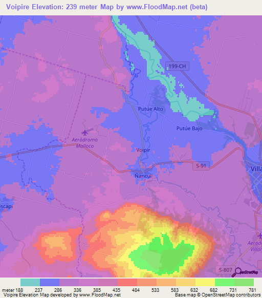Voipire,Chile Elevation Map