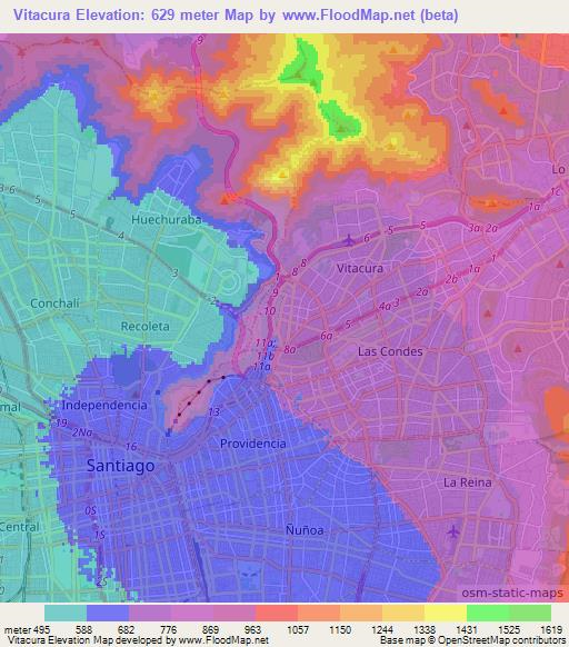 Vitacura,Chile Elevation Map