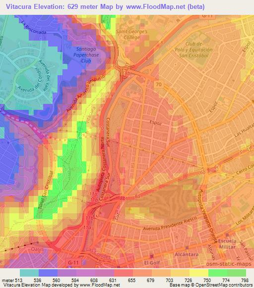 Vitacura,Chile Elevation Map