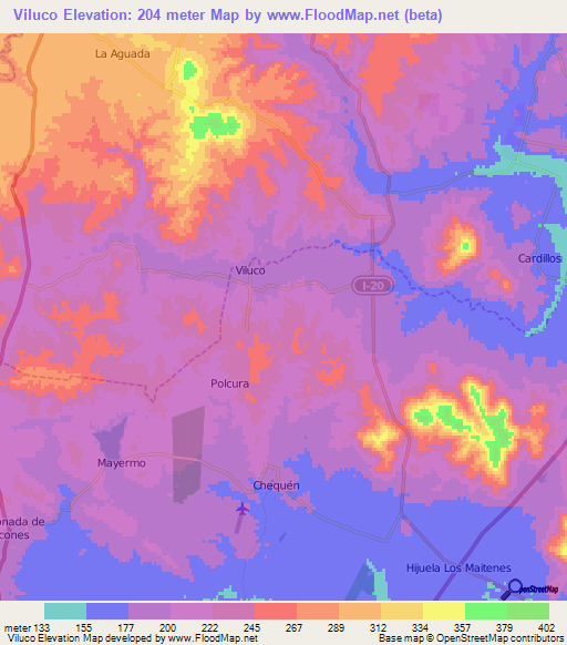 Viluco,Chile Elevation Map