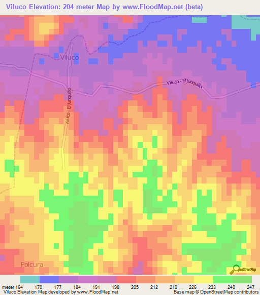 Viluco,Chile Elevation Map
