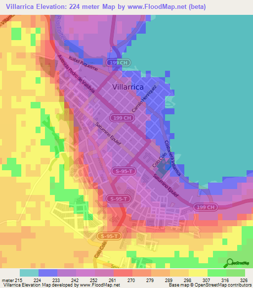 Villarrica,Chile Elevation Map
