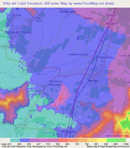 Villa del Cobil,Chile Elevation Map