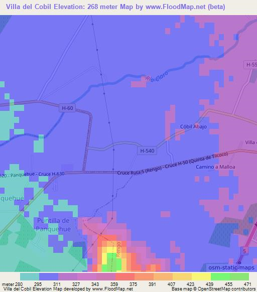 Villa del Cobil,Chile Elevation Map