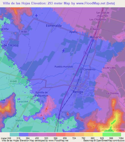 Villa de las Hojas,Chile Elevation Map