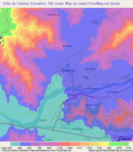 Villa de Catemu,Chile Elevation Map