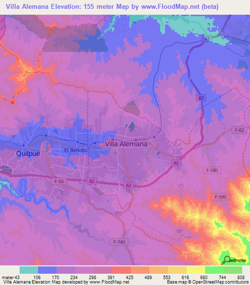 Villa Alemana,Chile Elevation Map