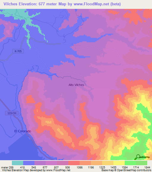 Vilches,Chile Elevation Map