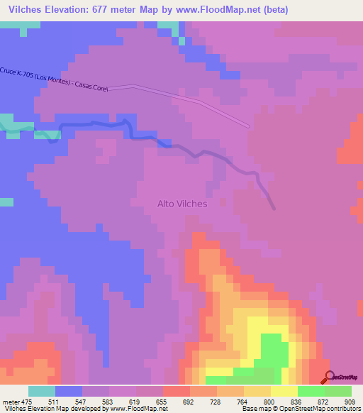 Vilches,Chile Elevation Map