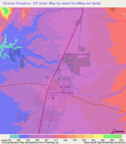 Victoria,Chile Elevation Map