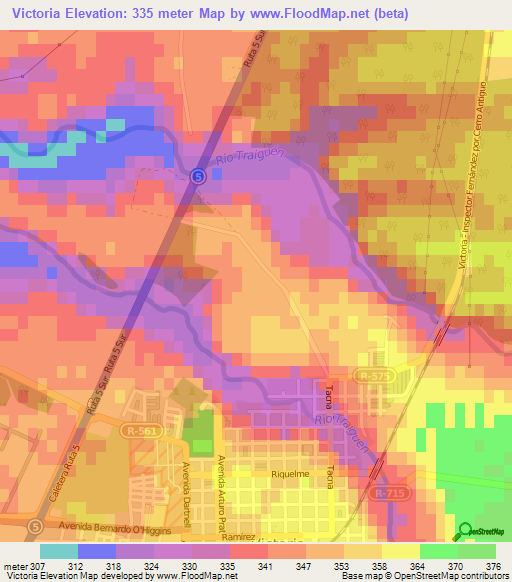 Victoria,Chile Elevation Map