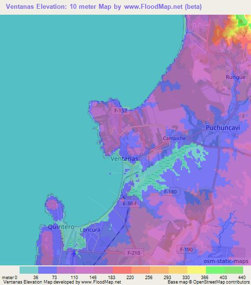 Ventanas,Chile Elevation Map
