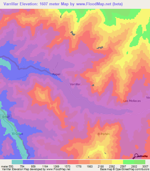 Varrillar,Chile Elevation Map