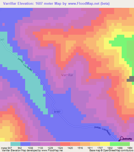 Varrillar,Chile Elevation Map