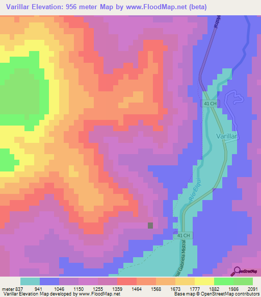 Varillar,Chile Elevation Map
