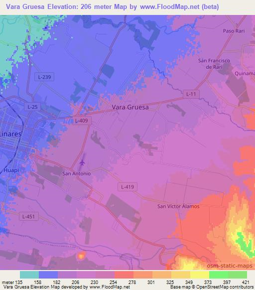 Vara Gruesa,Chile Elevation Map