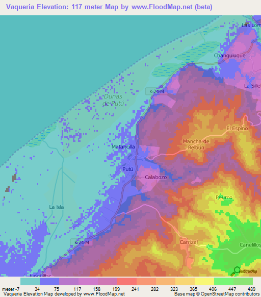 Vaqueria,Chile Elevation Map
