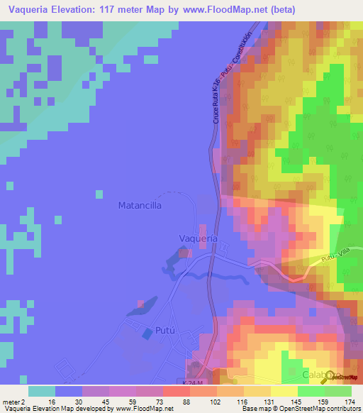Vaqueria,Chile Elevation Map