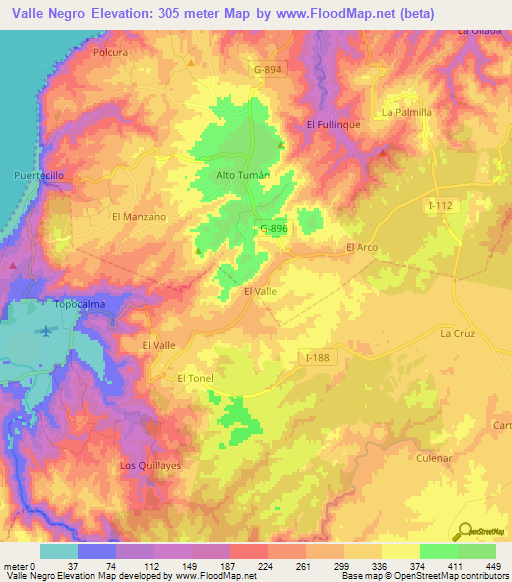 Valle Negro,Chile Elevation Map
