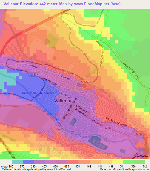 Vallenar,Chile Elevation Map
