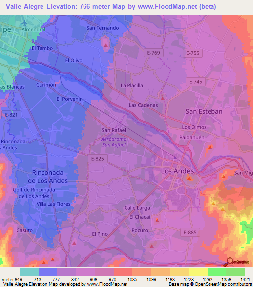 Valle Alegre,Chile Elevation Map