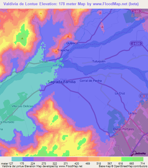 Valdivia de Lontue,Chile Elevation Map