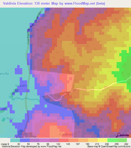 Valdivia,Chile Elevation Map