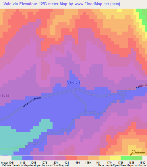 Valdivia,Chile Elevation Map